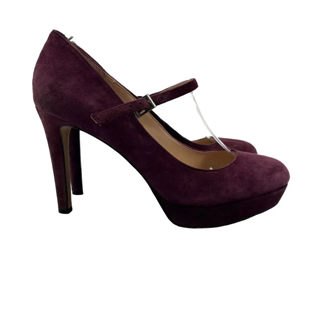 Vince Camuto Joshlynn Platform Pumps Womens 8 M Burgundy Leather Suede Mary Jane